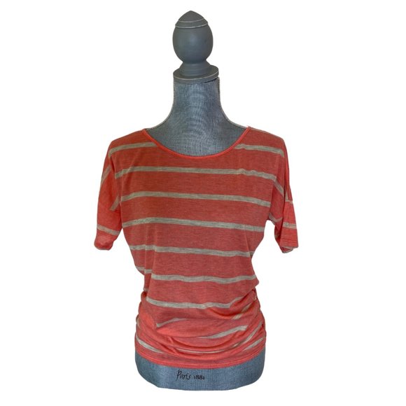 Coral and beige stripped short sleeve top - Picture 3 of 4
